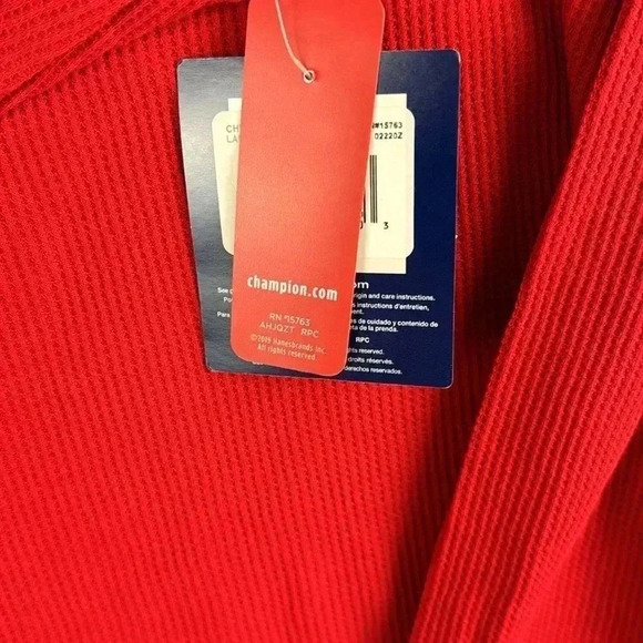 RED HENLEY SZ L CHAMPION NWT COTTON POLYESTER LONG SLEEVE CUFF SOFT LIGHTWEIGHT - Picture 5 of 7